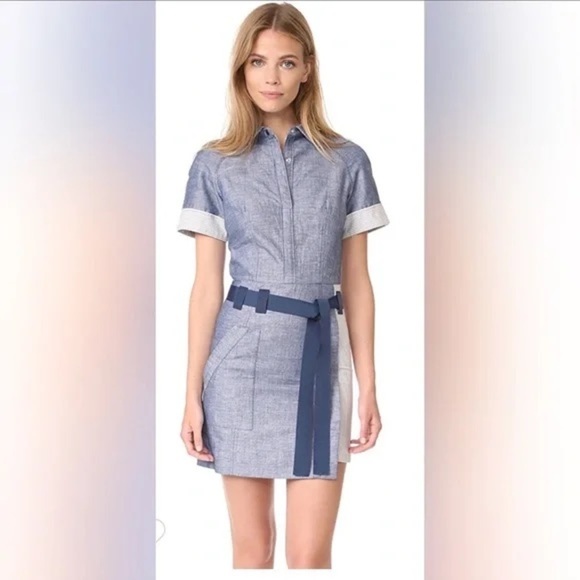 Grey by Jason Wu denims chambray dress 8 cotton linen pockets casual blue shirt - Picture 1 of 13